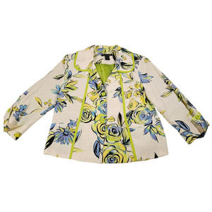 Saint Tropez West Women's Linen Blazer Jacket Floral Design Large